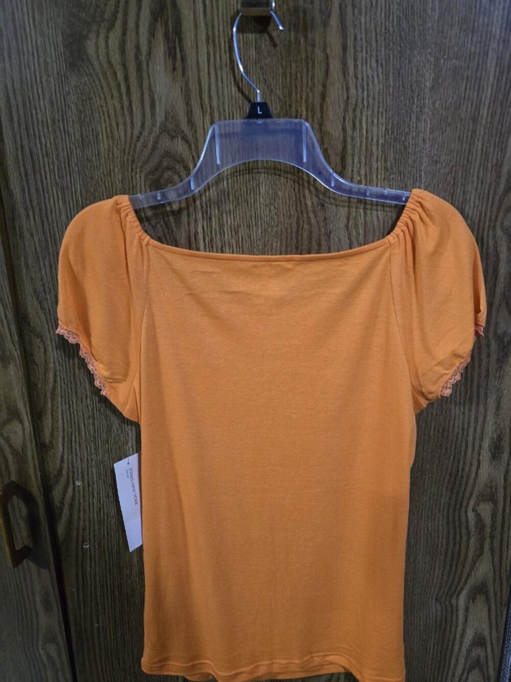 Jones New York Solid Orange Pullover Top Lace Collar & Sleeves - Picture 2 of 4
